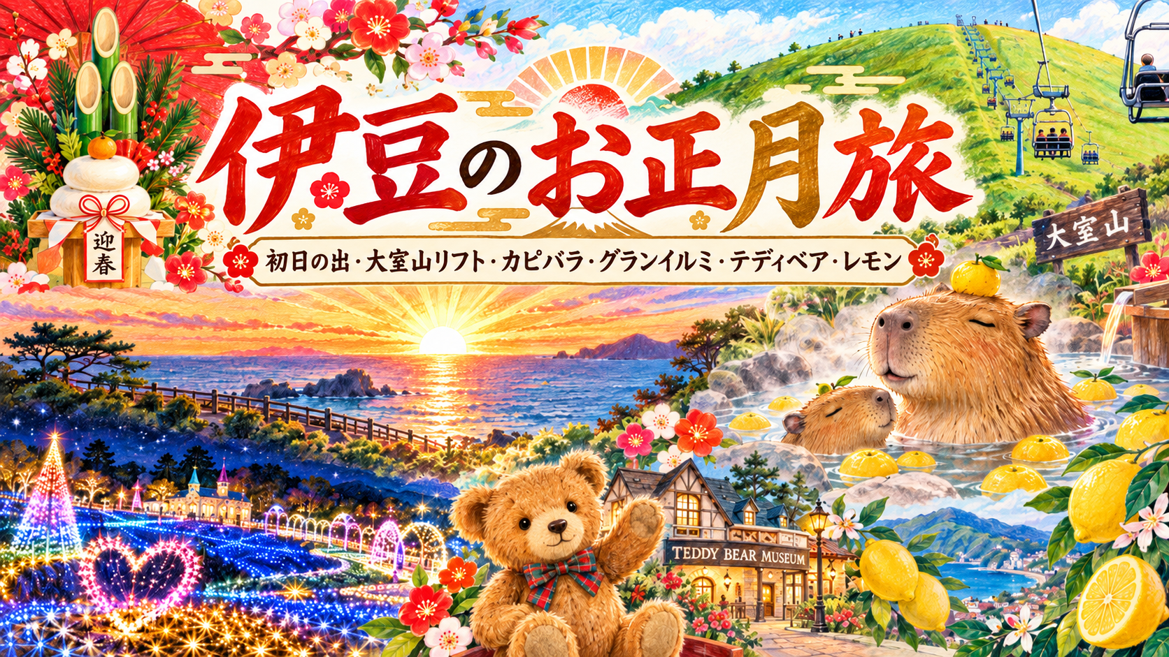 伊豆の年末年始イベント2026-2027｜初日の出・イルミネーション・カピバラ露天風呂を楽しもう
